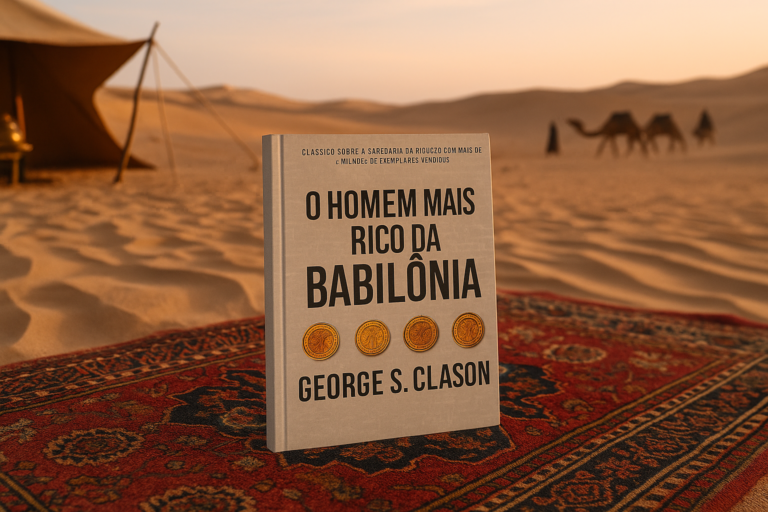 O Homem Mais Rico da Babilônia, de George S. Clason, uma obra clássica com lições eternas sobre riqueza, controle financeiro e princípios fundamentais da prosperidade.